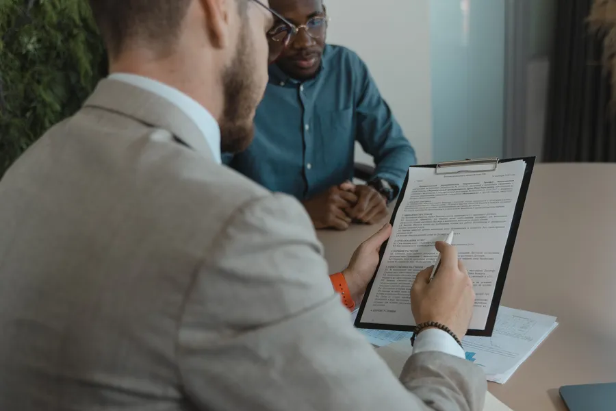Discussing documents during a job interview