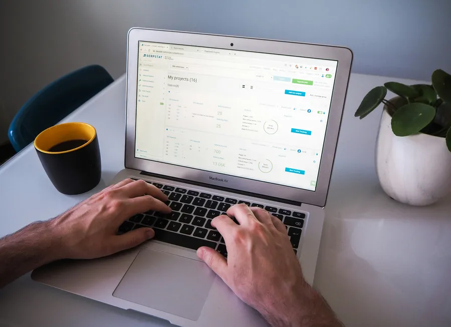 Computer displaying the Serpstat SEO analysis platform